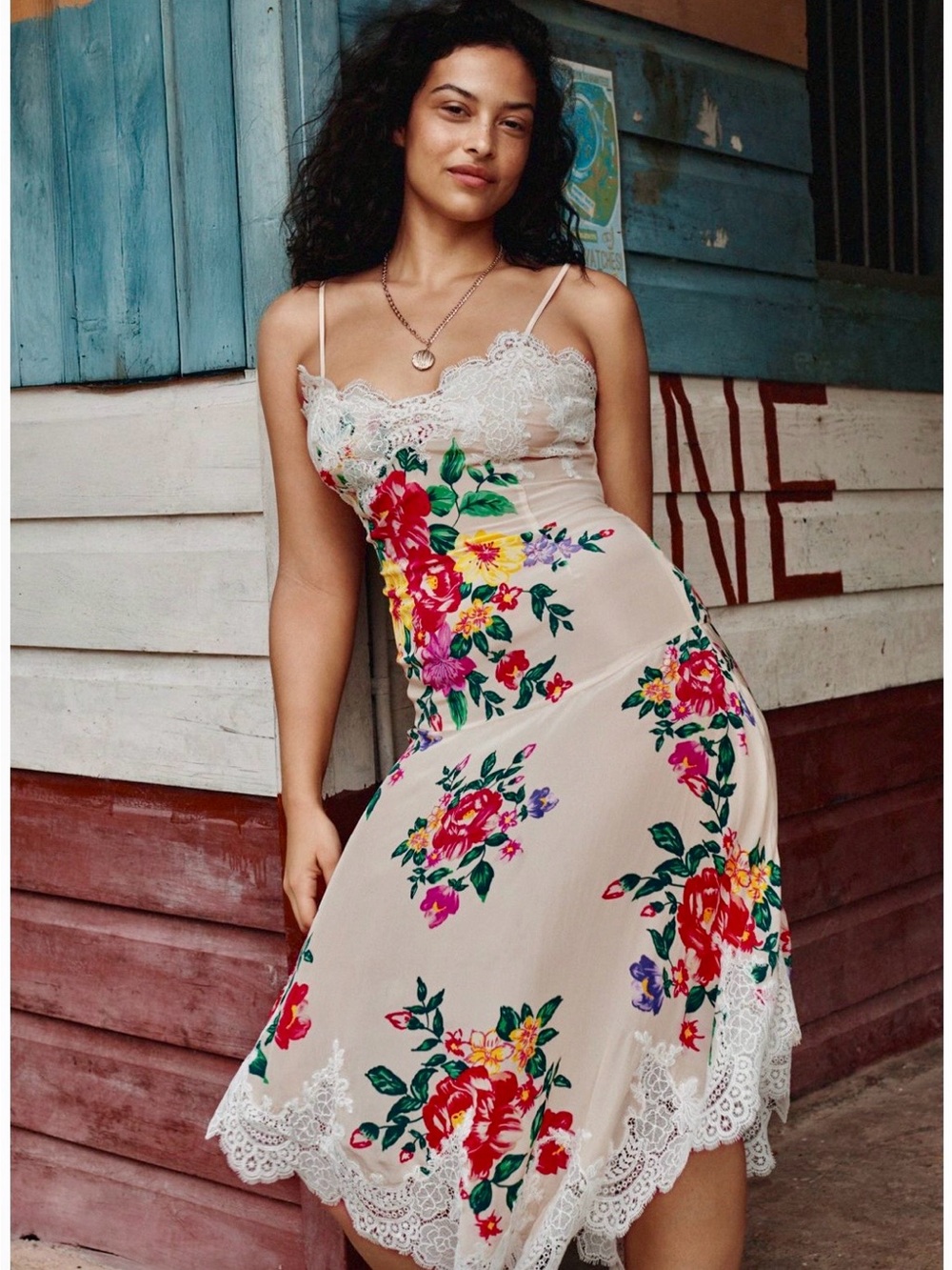 Anthropologie Floral Lace Slip Dress - Blush Pink V-neck